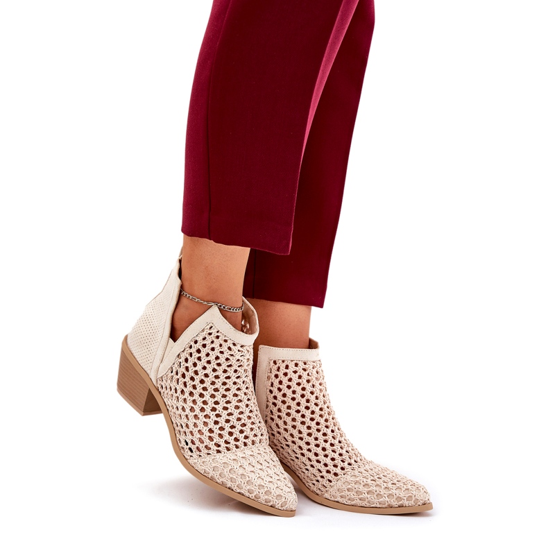 OpenWork kvinnors höga klackar med utskärningar och ljusa beige flätor 1