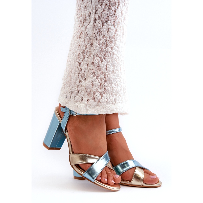 Seastar Eco läder högklackade sandaler blå och guld Abilica 1