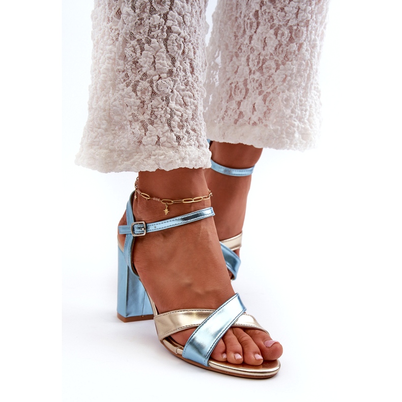 Seastar Eco läder högklackade sandaler blå och guld Abilica 3