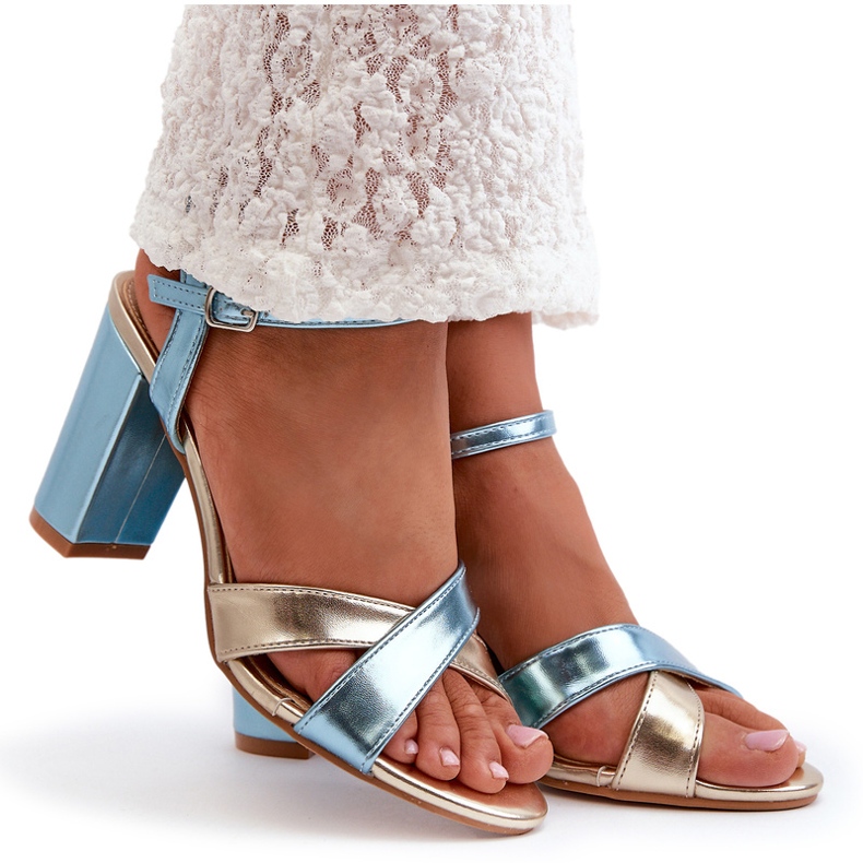 Seastar Eco läder högklackade sandaler blå och guld Abilica 4