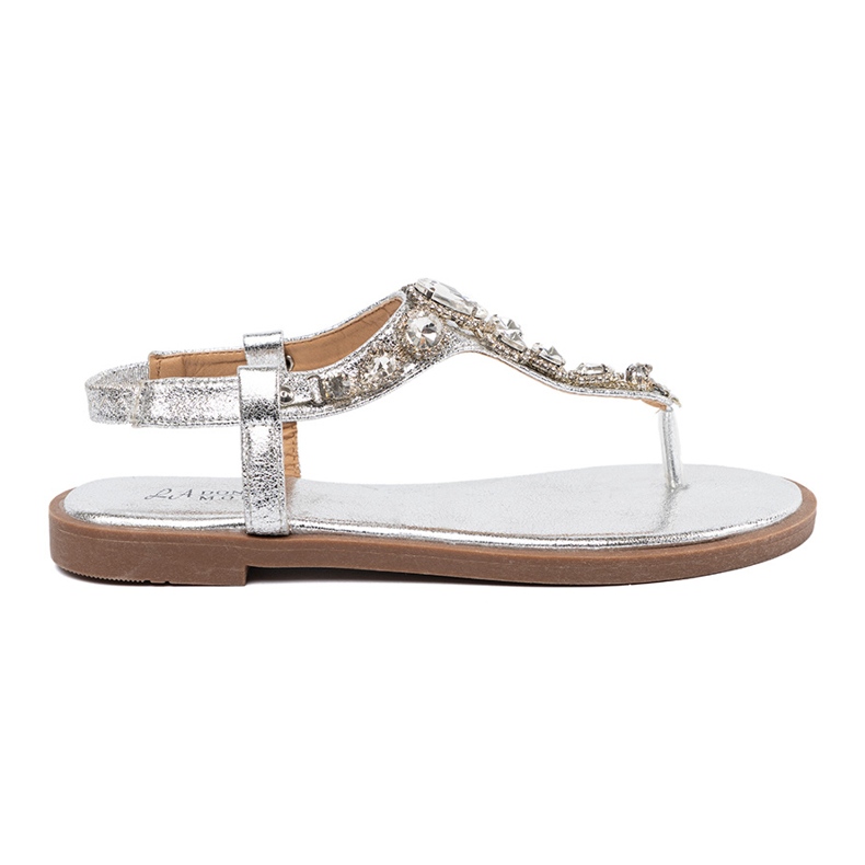 Shelvt Silver Flat Sandals med zirkoner silver- 1