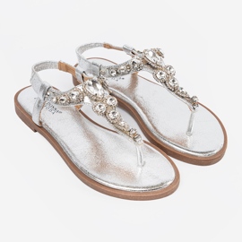 Shelvt Silver Flat Sandals med zirkoner 2