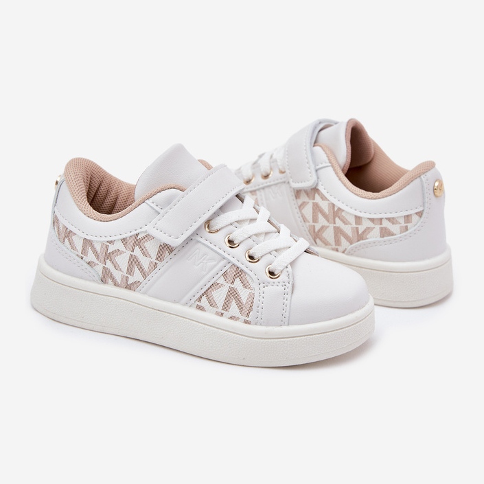 Barns sneakers sportskor med ekoläder vit och beige 2