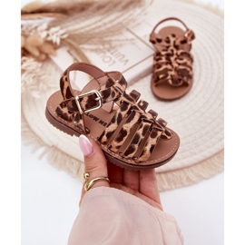 Barnsandaler med ekosläder leopardtryck brun 4