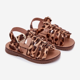 Barnsandaler med ekosläder leopardtryck brun 1