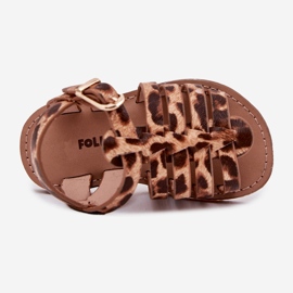 Barnsandaler med ekosläder leopardtryck brun 2