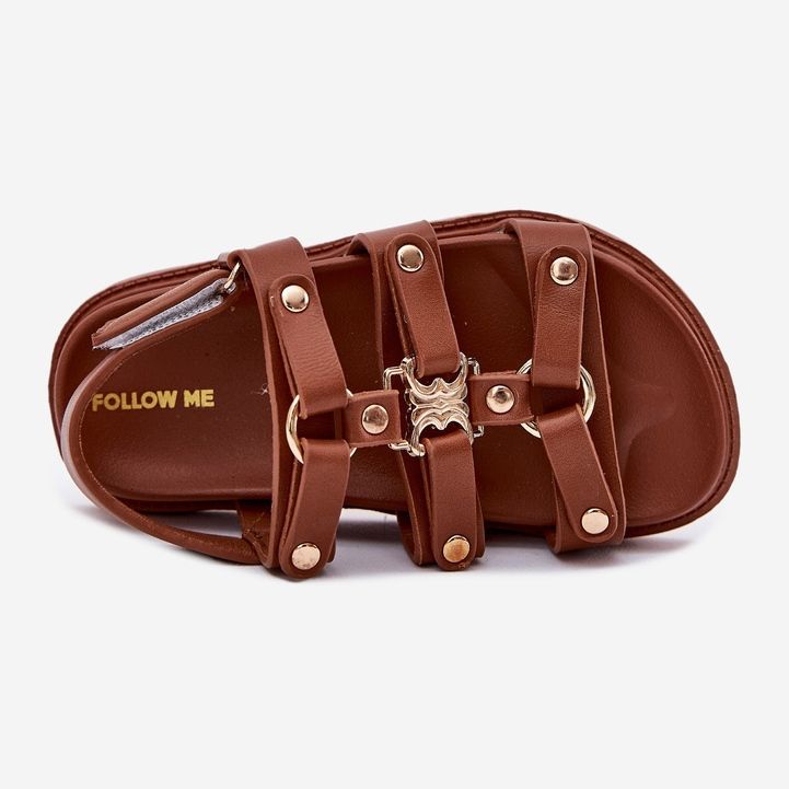 Flickas sandaler med gyllene detaljbruna 2