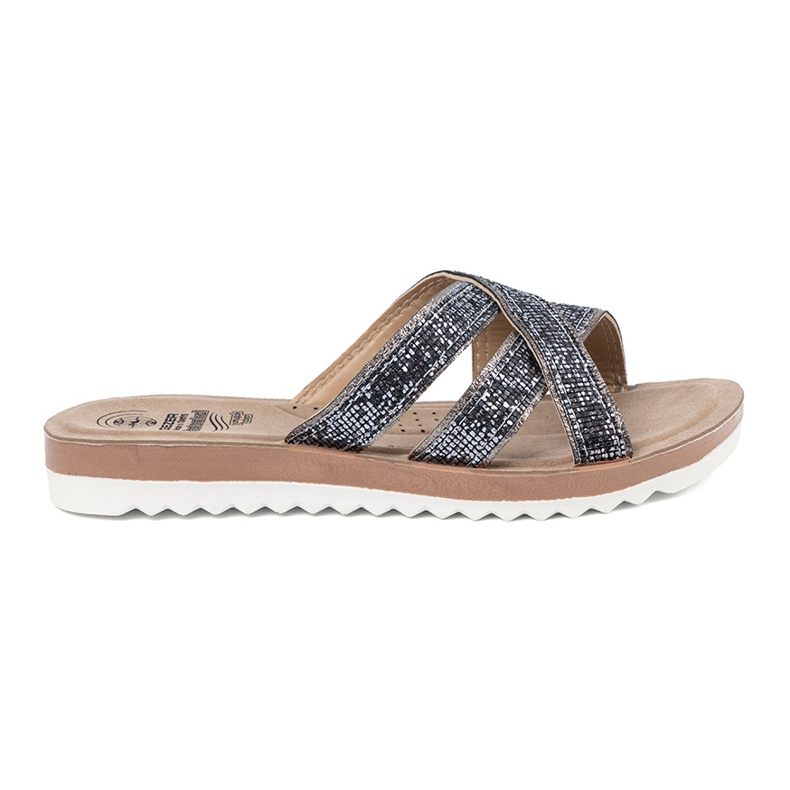 Metalliska kvinnors flip flops på en platt sula silver- 2