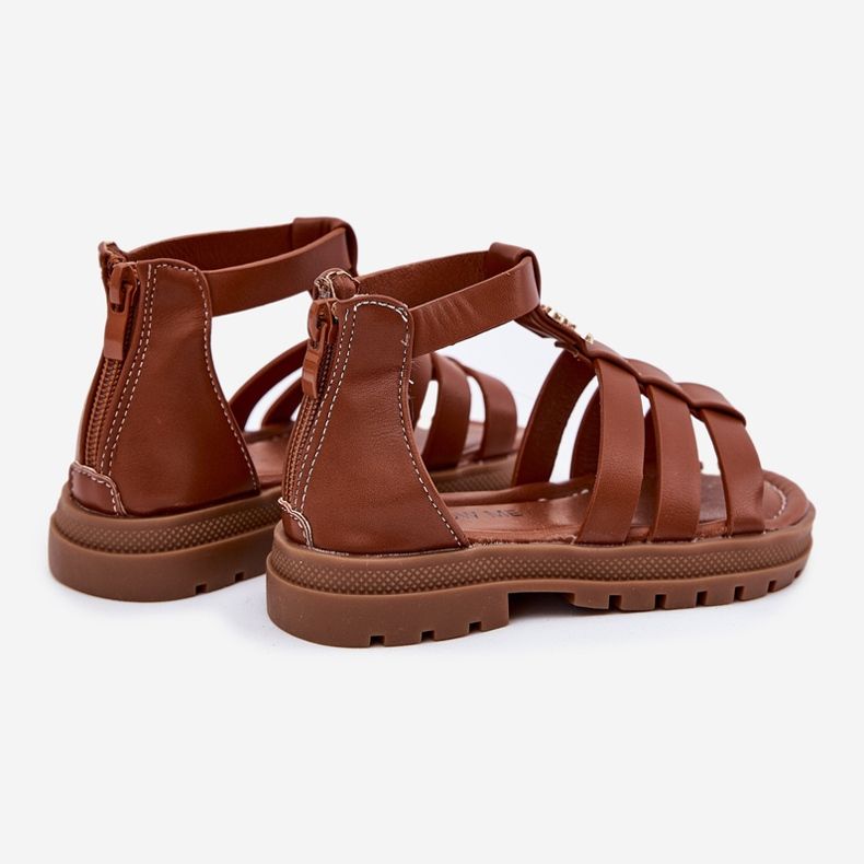 Flickors gladiatorsandaler med gyllene detaljer bruna 2