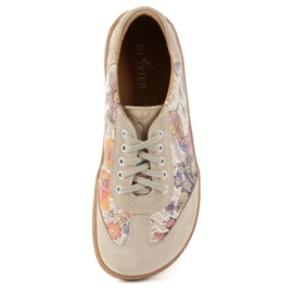 Barfota kvinnors läderskor Olivier Eliza beige blommor 10