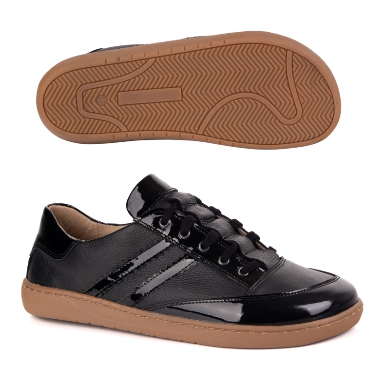 Sneakers barfota kvinnors kaia olivier - anatomiska läderskor svart floter med lack 2