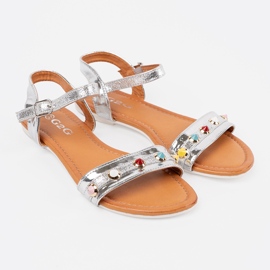 Silver Flat Sandals med färgglada dubbar 1