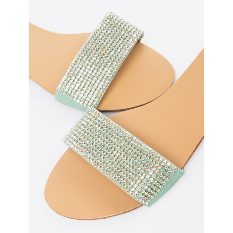 Shelvt Gröna flip flops i strass 1