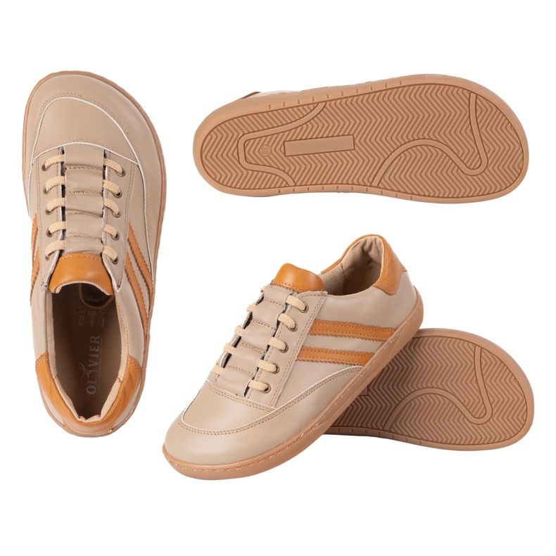 Sneakers barfota kvinnors kaia olivier - anatomiska läderskor cappuccino beige 1