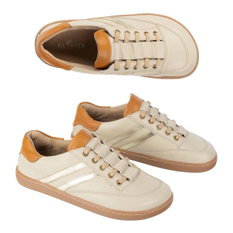 Sneakers Barefoot Women's Kaia Olivier - Light Beige Leather Shoes 1