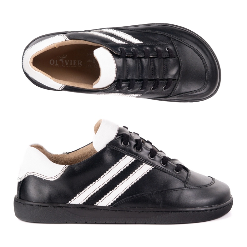 Sneakers barfota kvinnor olivier svarta läderskor med vita 1