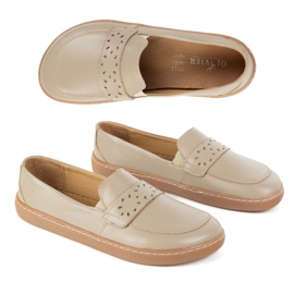 Olivier Kvinnors barfota Inga Loafers med en bred polsk mörk beige 9