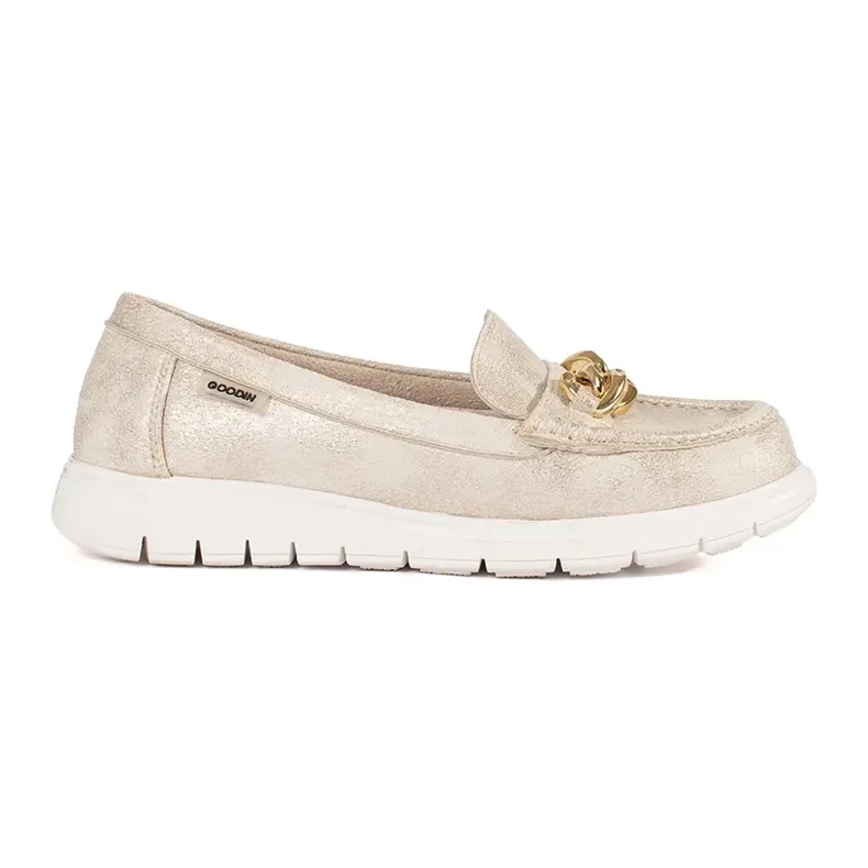Goodin Suede Golden Loafers med en kedja gyllene 1