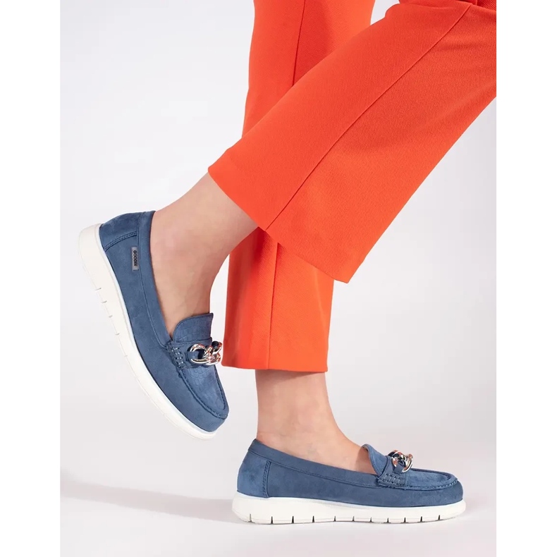 Goodin Sued Blue Loafers med en kedja blå 2