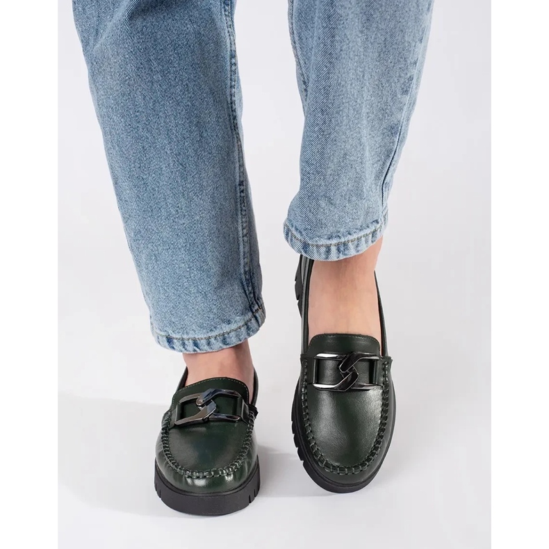 Sergio Leone Mörkgröna loafers på plattformen 2