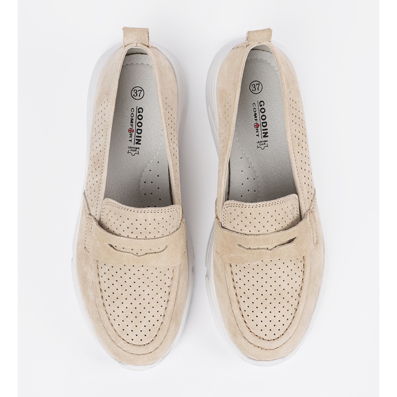 Goodin Läder beige loafers på plattformen 2