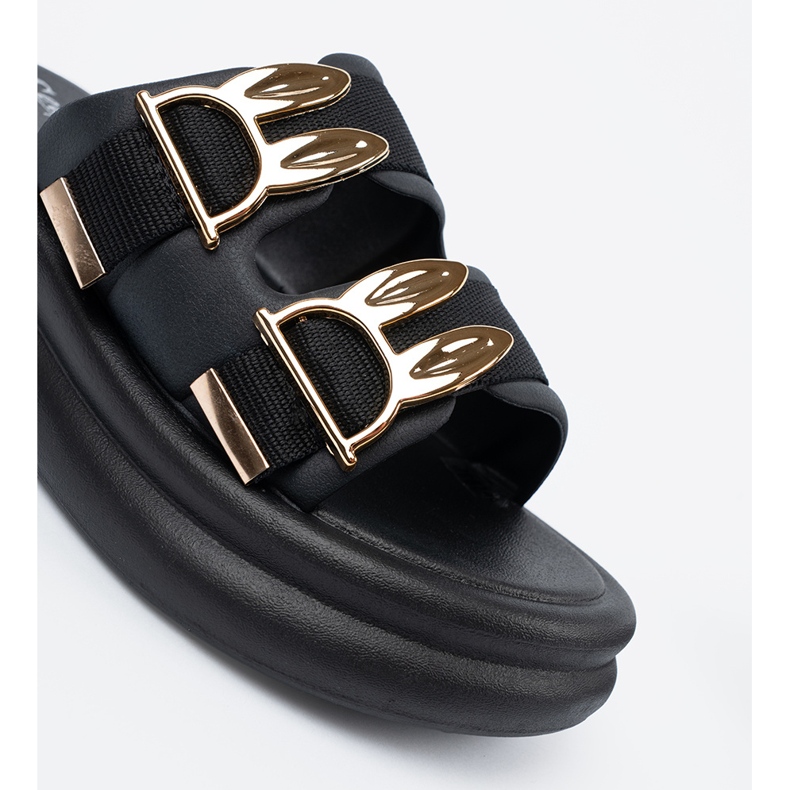 Seastar Tofflor med gyllene spännen på plattformen svart 2