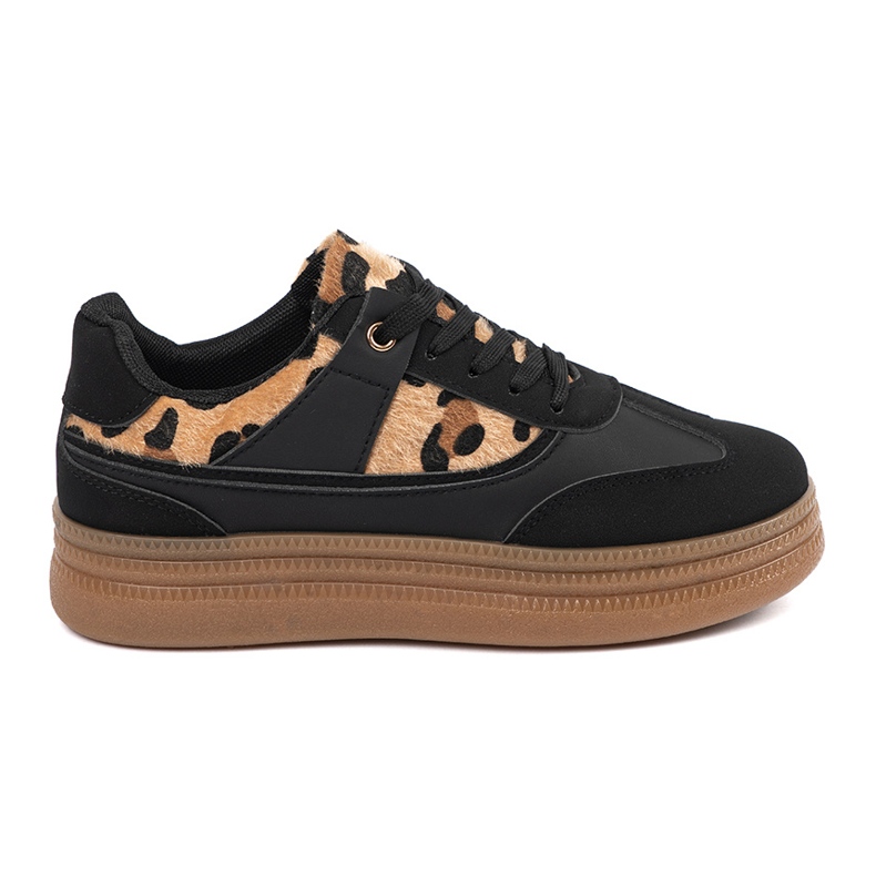 Kvinnors svarta sneakers med leopardtrycksinsatser 2