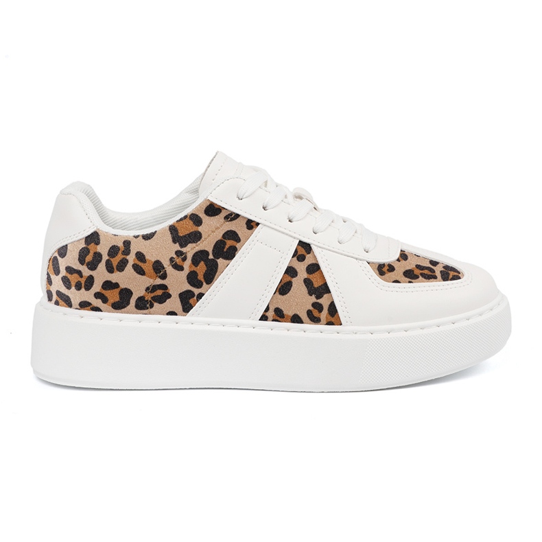 Vita sneakers med leopardtrycksinsatser brun 1