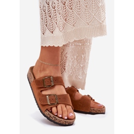 Suede Flip flops på korksulan med kamelspännen brun 1