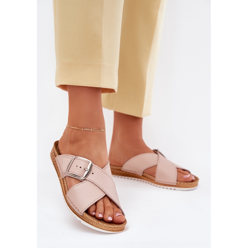 Kvinnors läder tofflor med inblu vo0004gu spännerosa 2