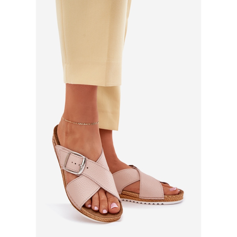 Kvinnors läder tofflor med inblu vo0004gu spännerosa 1