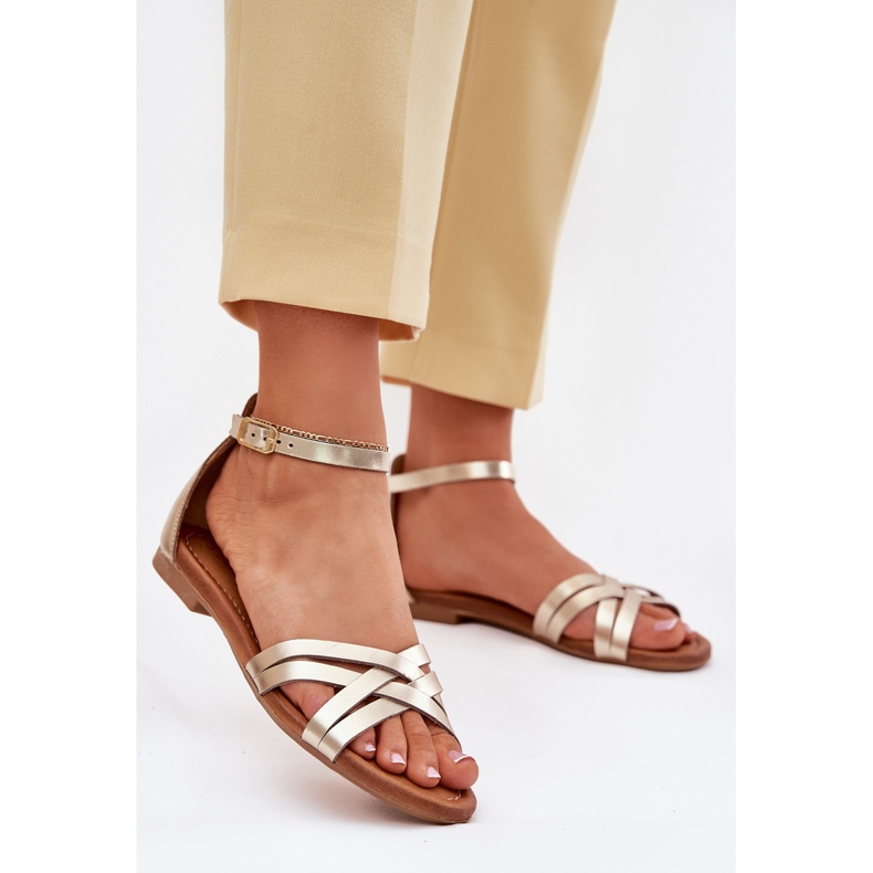 Flat Heel Women's Leather Sandals Maciejka 07029-25 PLN gyllene 2