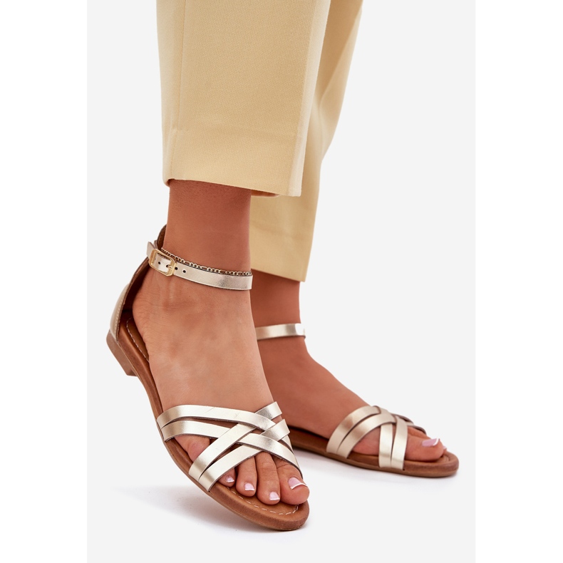 Flat Heel Women's Leather Sandals Maciejka 07029-25 PLN gyllene 1