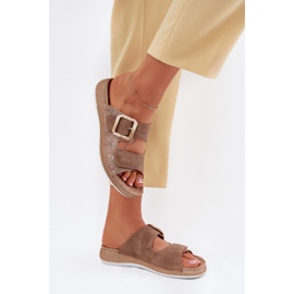 Kvinnors flip flops med ett spänne och kardborrborr inblu MK000013 Brown brun 3