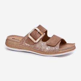 Kvinnors flip flops med ett spänne och kardborrborr inblu MK000013 Brown brun 4