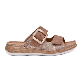 Kvinnors flip flops med ett spänne och kardborrborr inblu MK000013 Brown brun 7