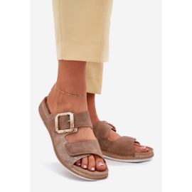 Kvinnors flip flops med ett spänne och kardborrborr inblu MK000013 Brown brun 1