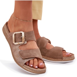Kvinnors flip flops med ett spänne och kardborrborr inblu MK000013 Brown brun 8