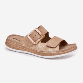 Kvinnors flip flops med ett spänne och kardborrband inblu mk000013 beige 4