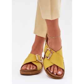 Kvinnors läderflip flops med inblu ed0003iu gul 3