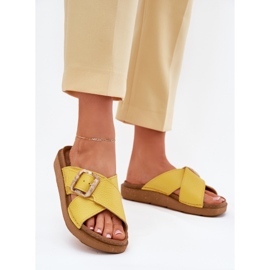 Kvinnors läderflip flops med inblu ed0003iu gul 2