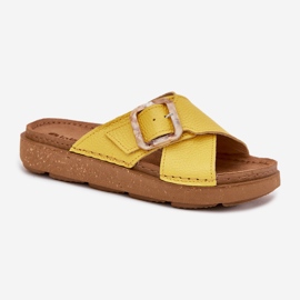 Kvinnors läderflip flops med inblu ed0003iu gul 4