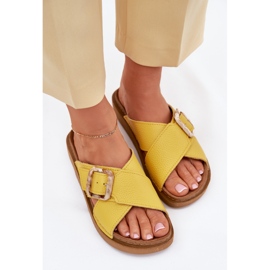 Kvinnors läderflip flops med inblu ed0003iu gul 5