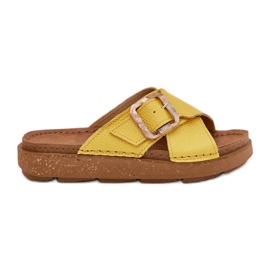 Kvinnors läderflip flops med inblu ed0003iu gul 7