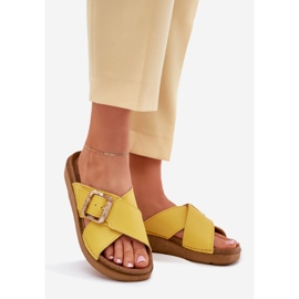Kvinnors läderflip flops med inblu ed0003iu gul 1