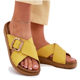 Kvinnors läderflip flops med inblu ed0003iu gul 8