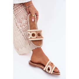 Virka kvinnors platta klackar beige 1