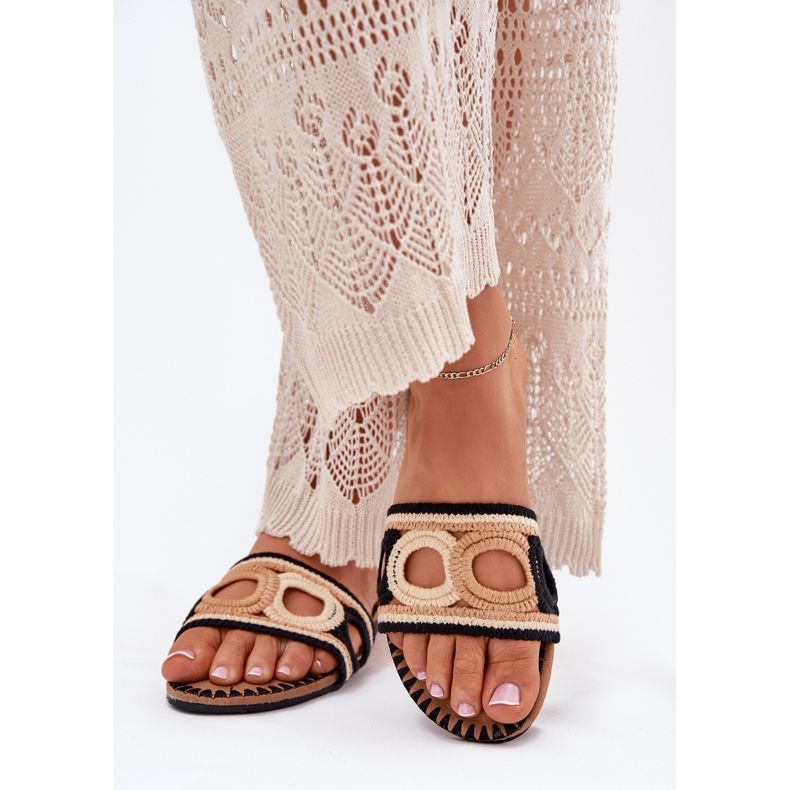 Virka kvinnors lägenhet med platta klackar svarta 2