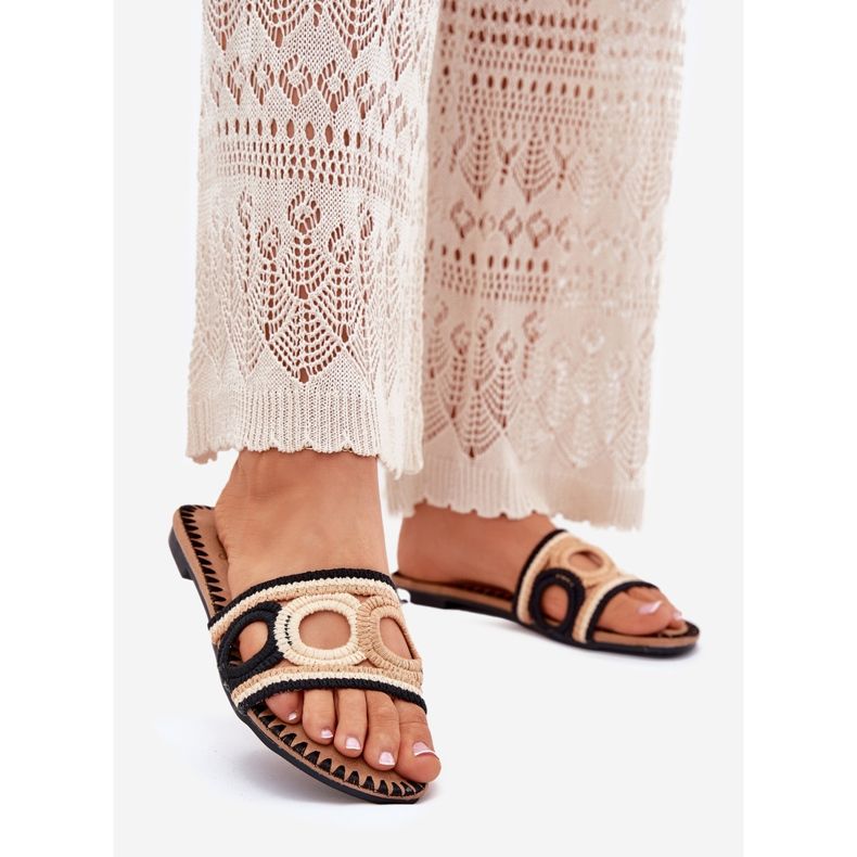 Virka kvinnors lägenhet med platta klackar svarta 1