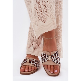 Flat -hanterade kvinnors flip flops med en båge -beige 3
